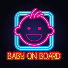baby on board with neon light effect. vector illustration