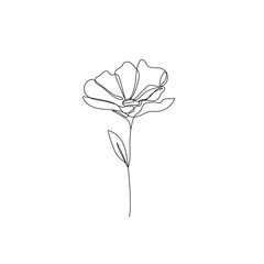 Flower One Line Drawing. Continuous Line of Simple Flower Illustration. Abstract Contemporary Botanical Design Template for Minimalist Covers, t-Shirt Print, Postcard, Banner etc. Vector EPS 10.