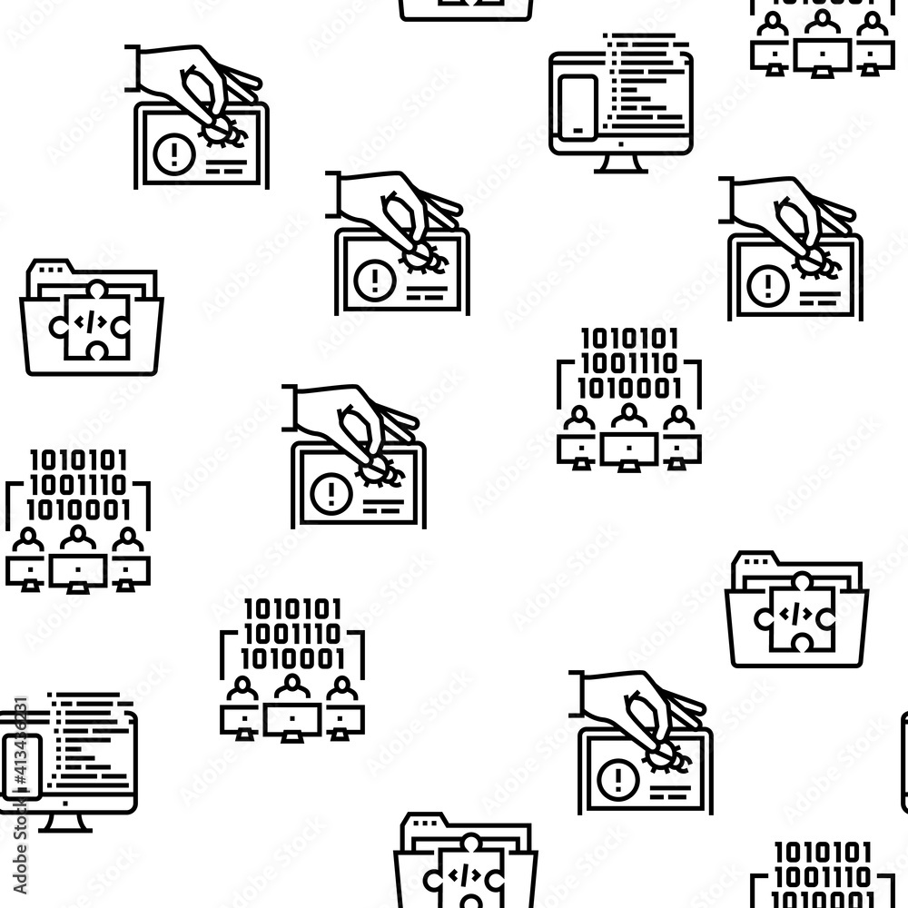 Poster dev code occupation vector seamless pattern thin line illustration