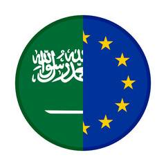 round icon with saudi arabia and europe flags, isolated on white background
