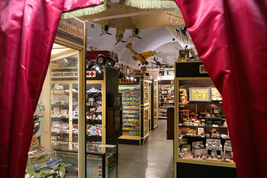 Brighton, England - October 21, 2019: Brighton Toy and Model Museum is an toy museum situated in Brighton, East Sussex collection focuses on toys and models produced in the UK and Europe.