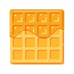 Belgian waffle with honey isolated on white background. Flat vector illustration.