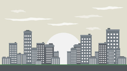 Obraz premium city scape daytime or city skyline or city horizon day time flat style. city scape with sky scraper building grey color landscape vector illustration. 