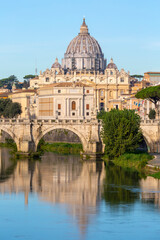 Aelian Bridge (Ponte Sant'Angelo) across the the river Tiber, leading to Castel Sant'Angelo, Rome,...