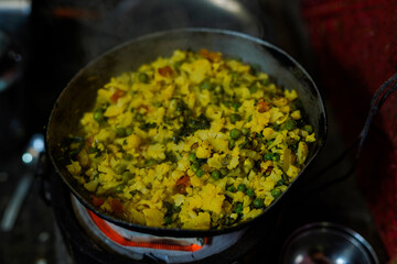 The kitchen of a poor house in which cabbage vegetable is cooking