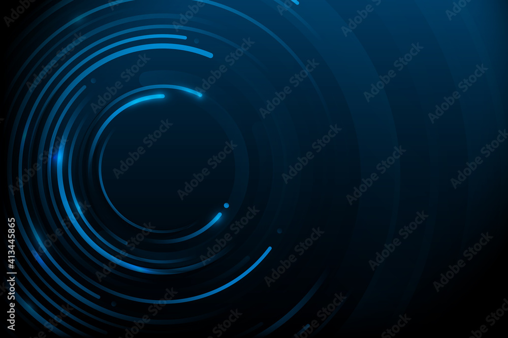 Poster Abstract circle lines and dots connect with Futuristic background. Data cyber internet technology connection