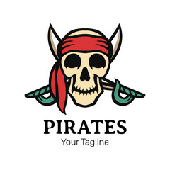 Pirates skull mascot logo design vector illustration.