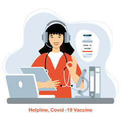Coronavirus vaccination helpline. Covid-19 prevention. Symbol for Covid vaccination information and assistance telephone number. Vaccination concept, cure for Corona virus, vaccination hotline.