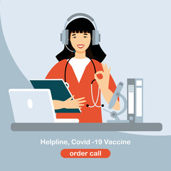 Coronavirus vaccination helpline. Covid-19 prevention. Symbol for Covid vaccination information and assistance telephone number. Vaccination concept, cure for Corona virus, vaccination hotline.
