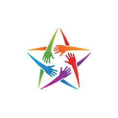 Colorful star hand logo template design