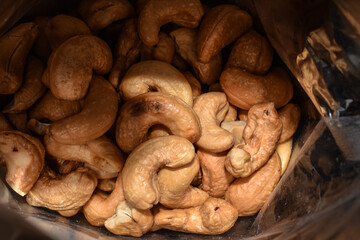 close up cashew nut  on bag