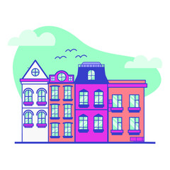 Vector city landscape cartoon vector illustration, beautiful landscape, amazing architecture style. cute architectural background.