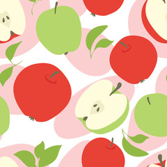 Cute vector pattern of apples. Hand-drawn, abstract doodle. Fresh apples, hand drawn overlapping background. Design wallpaper vector. Seamless pattern with fruits collection. Decorative illustration, 