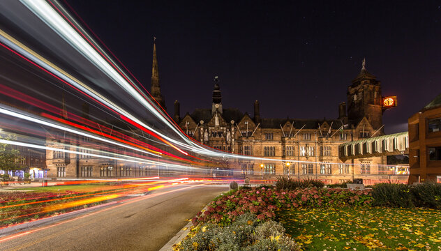Coventry council house light trails from a double-decker bus