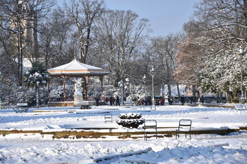 Rennes, Thabor, parc, neige