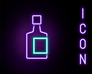 Glowing neon line Tequila bottle icon isolated on black background. Mexican alcohol drink. Colorful outline concept. Vector.