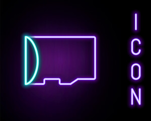 Glowing neon line Micro SD memory card icon isolated on black background. Colorful outline concept. Vector.