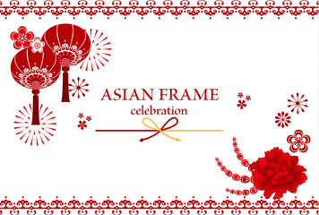 和柄と花火のアジア風ベクターイラスト素材