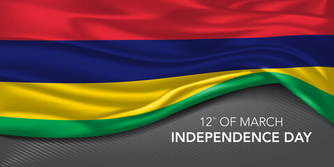 Mauritius happy independence day greeting card, banner with template text vector illustration