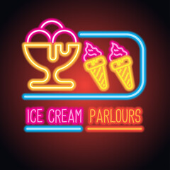 ice cream neon sign for ice cream advertisement. vector illustration
