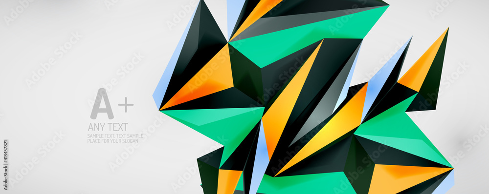 Poster vector triangle geometric backgrounds. low poly 3d shape on light backdrop. vector illustration for 