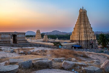 Virupaksha temple located in the ruins of ancient city Vijayanagar at Hampi, Karnataka, India....