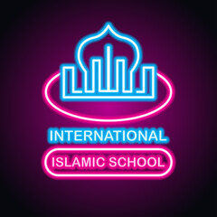 islamic school neon sign plank for islamic international school, islamic private school and boarding school. vector illustration