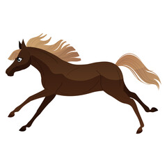 The carton horse runs at a gallop. Isolated vector illustration. Pony illustration for children's book.