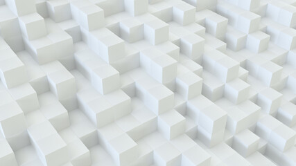 Horizontal composition of white cubes of different sizes as background and texture.. 