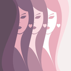 Girls with heart-shaped earrings. Vector background illustration.