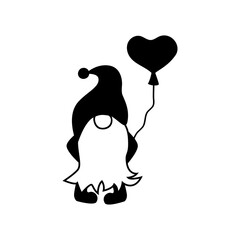 Gnome with heart balloon on white background. Vector illustration.