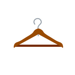 Hanger. Wardrobe wooden brown item for storing clothes. Flat cartoon illustration