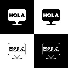 Set Hola icon isolated on black and white background. Vector.