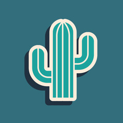 Green Cactus icon isolated on green background. Long shadow style. Vector.