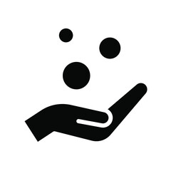 Money on hand, obtain glyph icon concept. Simple solid style hand and coins for web template and app. Vector illustration isolated on white background. EPS 10