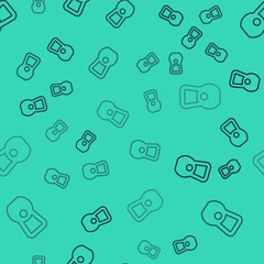 Black line Kettlebell icon isolated seamless pattern on green background. Sport equipment. Vector.