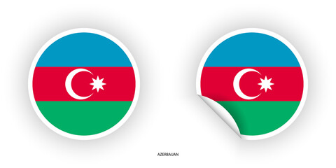 Azerbaijan sticker flag icon set in button shape and sticker with peeled off on white background.