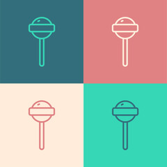 Pop art line Lollipop icon isolated on color background. Food, delicious symbol. Vector.
