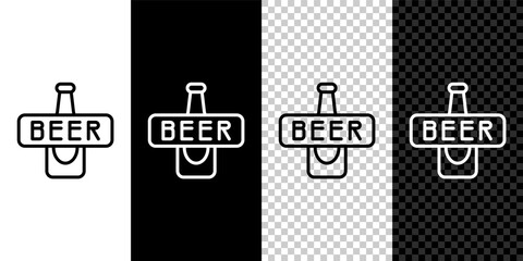 Set line Beer bottle icon isolated on black and white,transparent background. Vector.