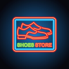 man and woman shoes shop neon sign for shoes shop and store plank banner. vector illustration