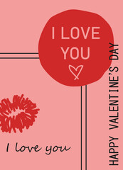 Hand drawn Valentine's Day greeting, invitation card in modern, trendy colors.