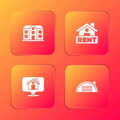 Set House, Hanging sign with Rent, Location house and Warehouse icon. Vector.