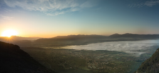 Sunrise on a winter foggy morning over Terni, Umbria, Italy