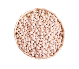 White bean in basket top view isolated on white background , clipping path