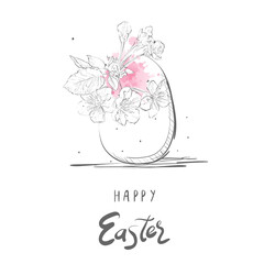 Easter egg and cherry blossom. Happy Easter. Sakura flowers