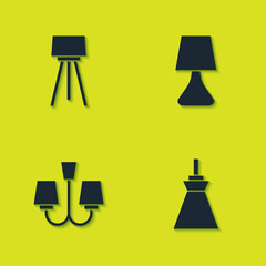Set Floor lamp, Lamp hanging, Chandelier and Table icon. Vector.