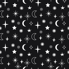 Abstract seamless vector pattern with moon and stars