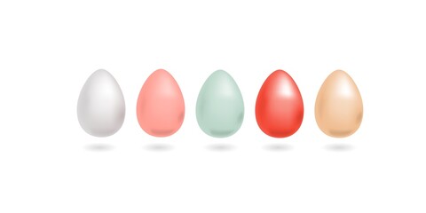 happy Easter.A set of Easter eggs with different color on a white background.Pink, blue, red, yellow.A celebration of spring. Vector illustration.Happy Easter Eggs