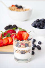 muesli with berries and yogurt and granola