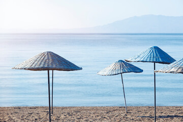 Bodrum Bitez Beach With Straw Umbrella - Aegean Sea. Retro Ä°mage
